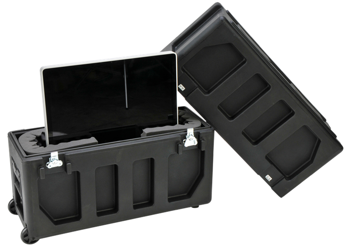Flat screen TV shipping cases for displays, monitors, and AV transport