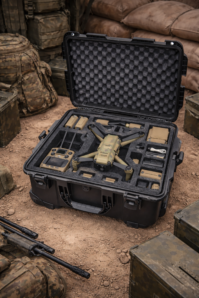 Custom engineered transit case with precision foam insert for Drone Systems