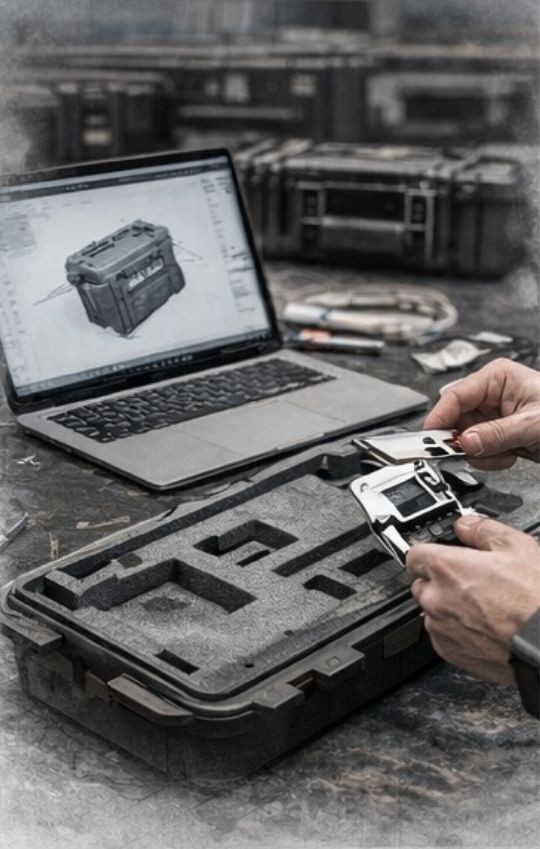 Engineer reviewing protective case prototype